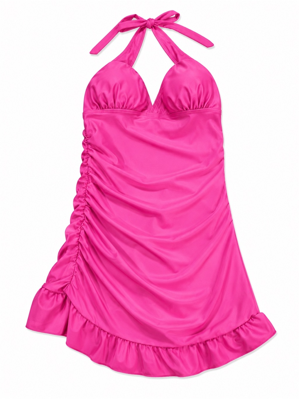 Ingear Hot Pink Halter One-Piece with Ruffle Side